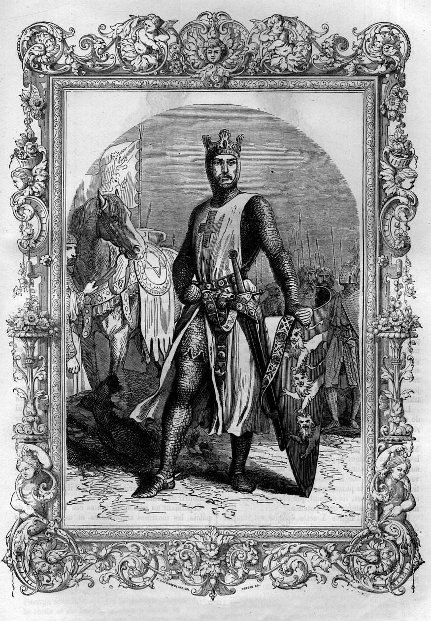Retrato de Alfred Le Grand (846-899). Gravura em "Histoire des papes-kings-queens-et-empereurs a travessa les centuries" de Maurice Lachatre de French School
