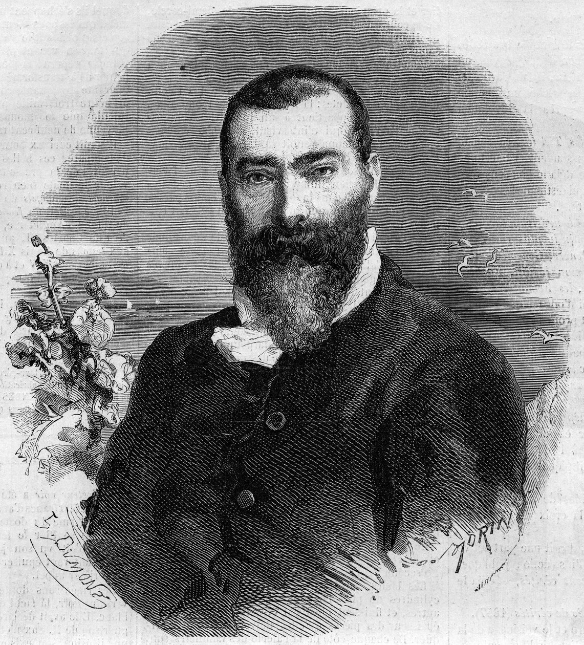 Retrato de Alphonse Karr (1808-1898), romancista e dramaturgo francês. Gravura em "Le Monde Illustré" n°145 de 21 de Janeiro de 1860. de French School