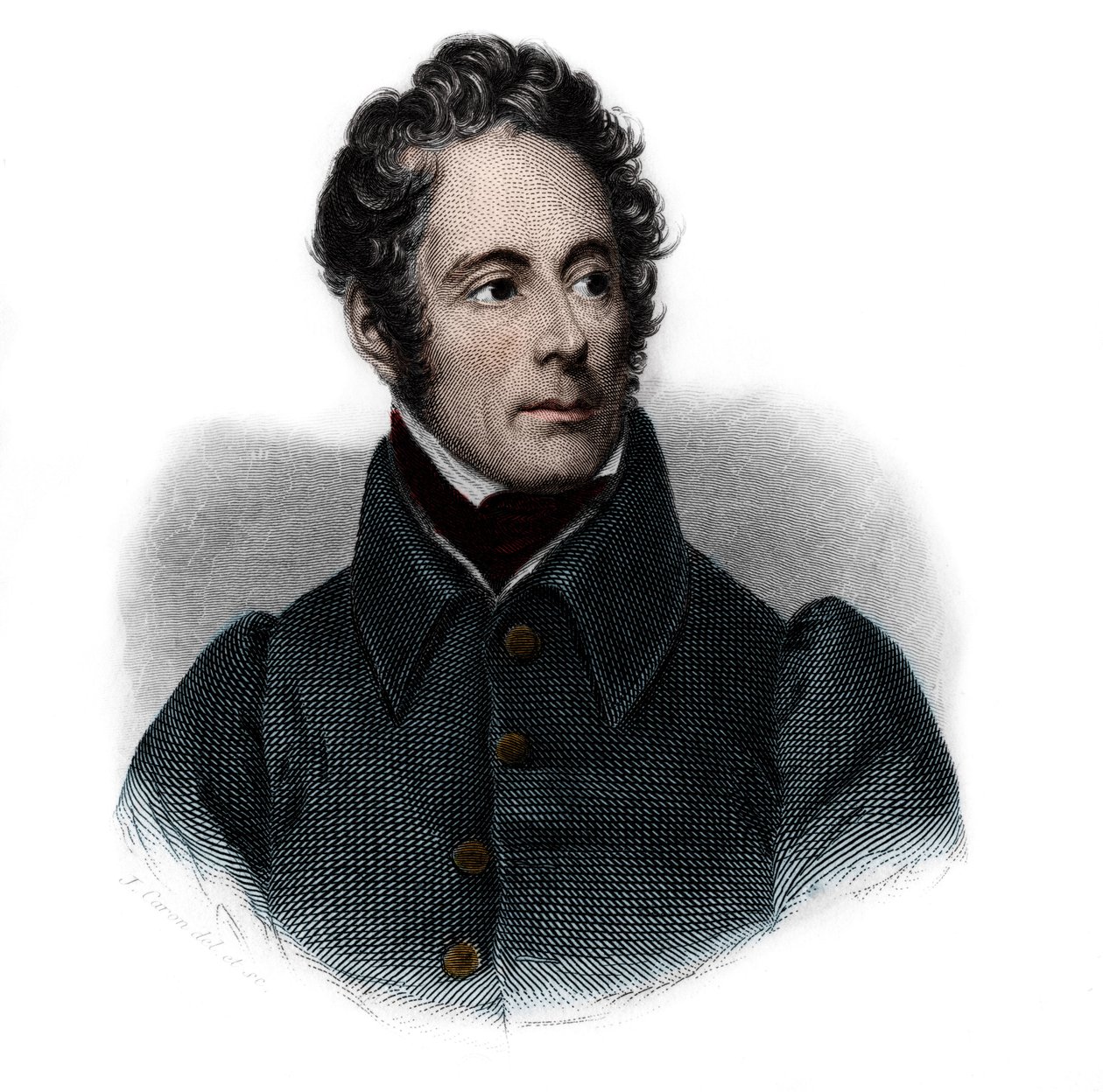 Retrato de Alphonse de Lamartine (1791-1869), escritor, poeta e político francês. em "Livro dos Oradores" de Louis de Cormenin Timon. 1842. Coleção particular. de French School