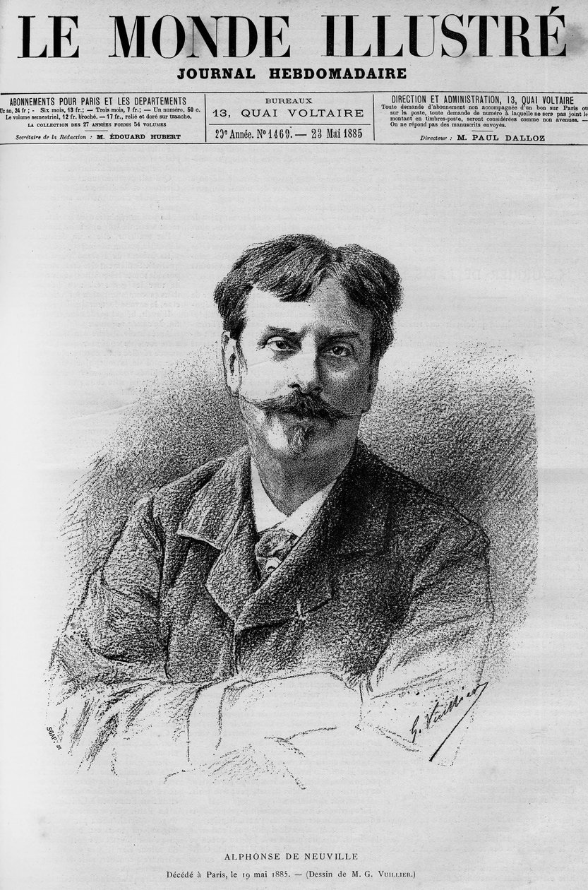 Retrato de Alphonse de Neuville (1835-1885), pintor e caricaturista francês, In "The Illustrous World" 1885 de French School