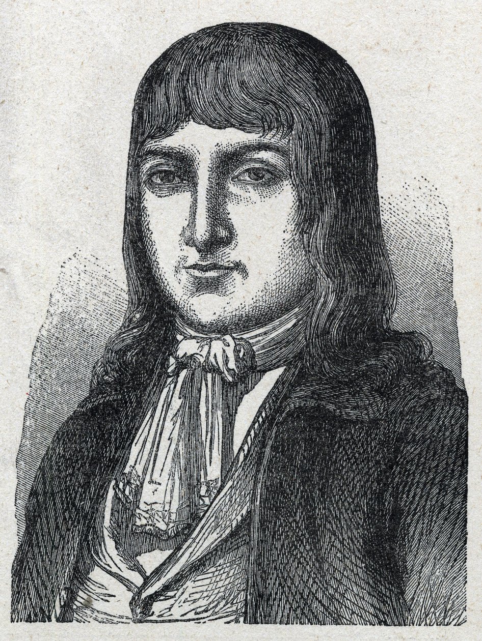Retrato do amador Jerome Le Bras des Forges, cavaleiro de Boishardy (Bois hardy ou Bois-Hardy), chef chouan da revolução francesa (1762-1795) Gravura de 1889. Colecção privada. de French School