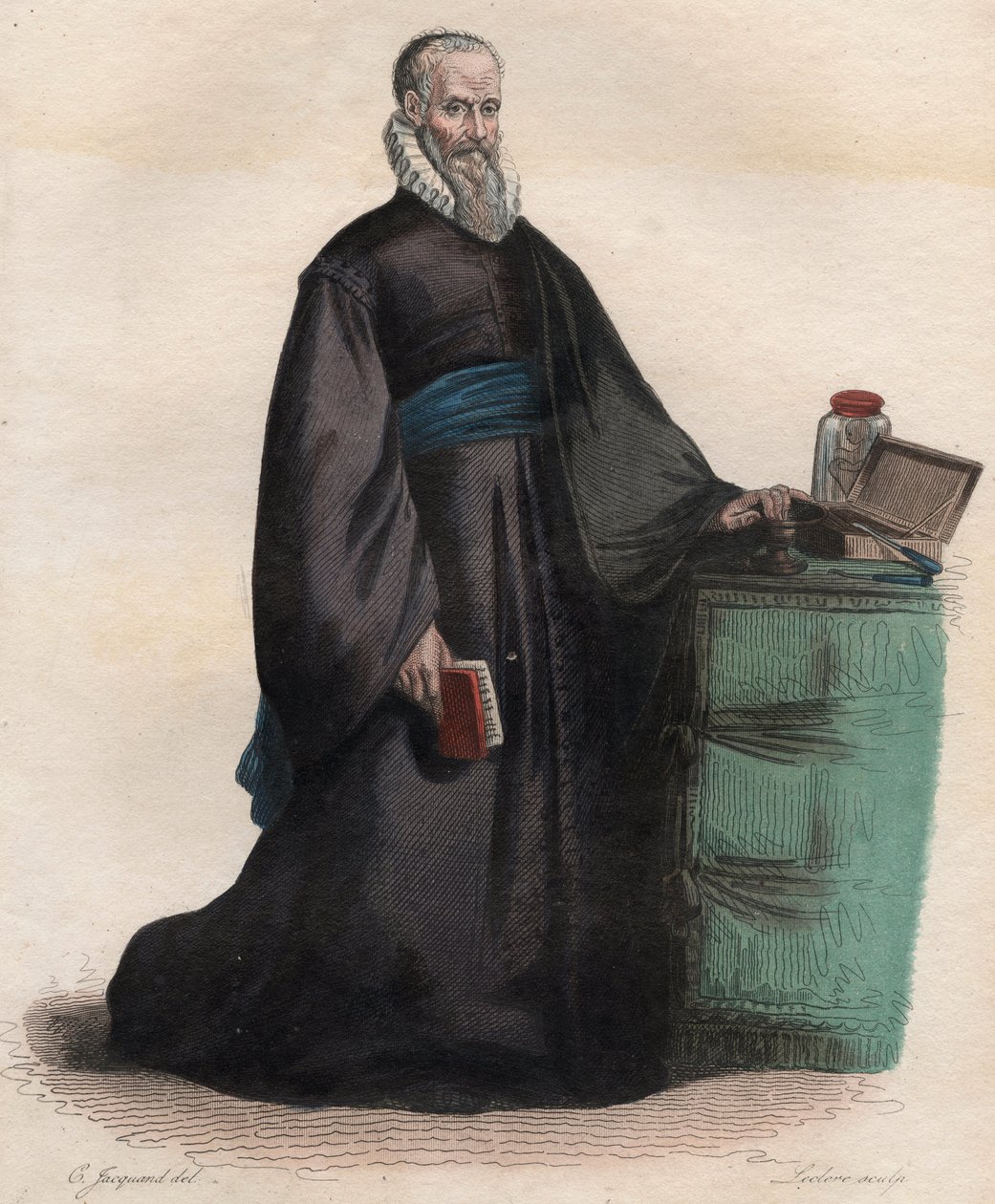 Retrato de Ambroise Pare (1509-1590), cirurgião francês. Ilustração de "Le Plutarque Français", de Edmond Mennechet de French School