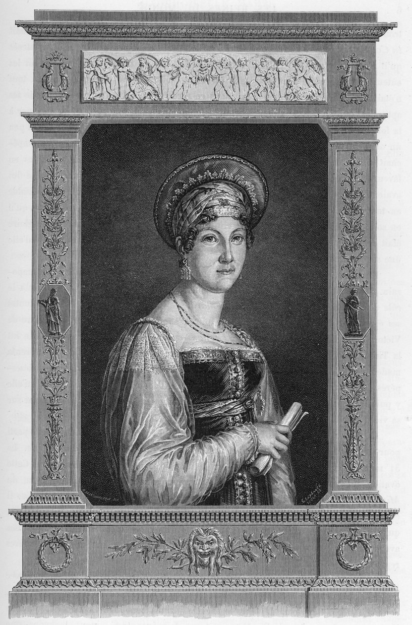 Retrato de Anne Francoise Boutet chamada Mademoiselle Mars (1779-1847) atriz francesa - Gravura de 1862 em "As Rainhas do Mundo" pelos nossos primeiros escritores. Livro publicado sob a direcção de J. G. D. ARMENGAUD. de French School