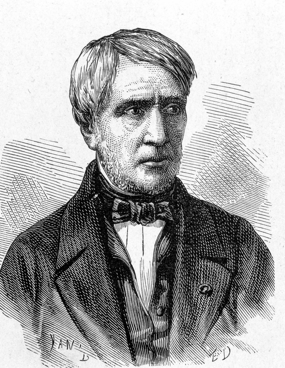 Retrato de Antoine Cesar Becquerel (1788 - 1878), físico francês - no "Album de la Science; ilustres estudiosos; Grandes Descobertas" 1896. de French School