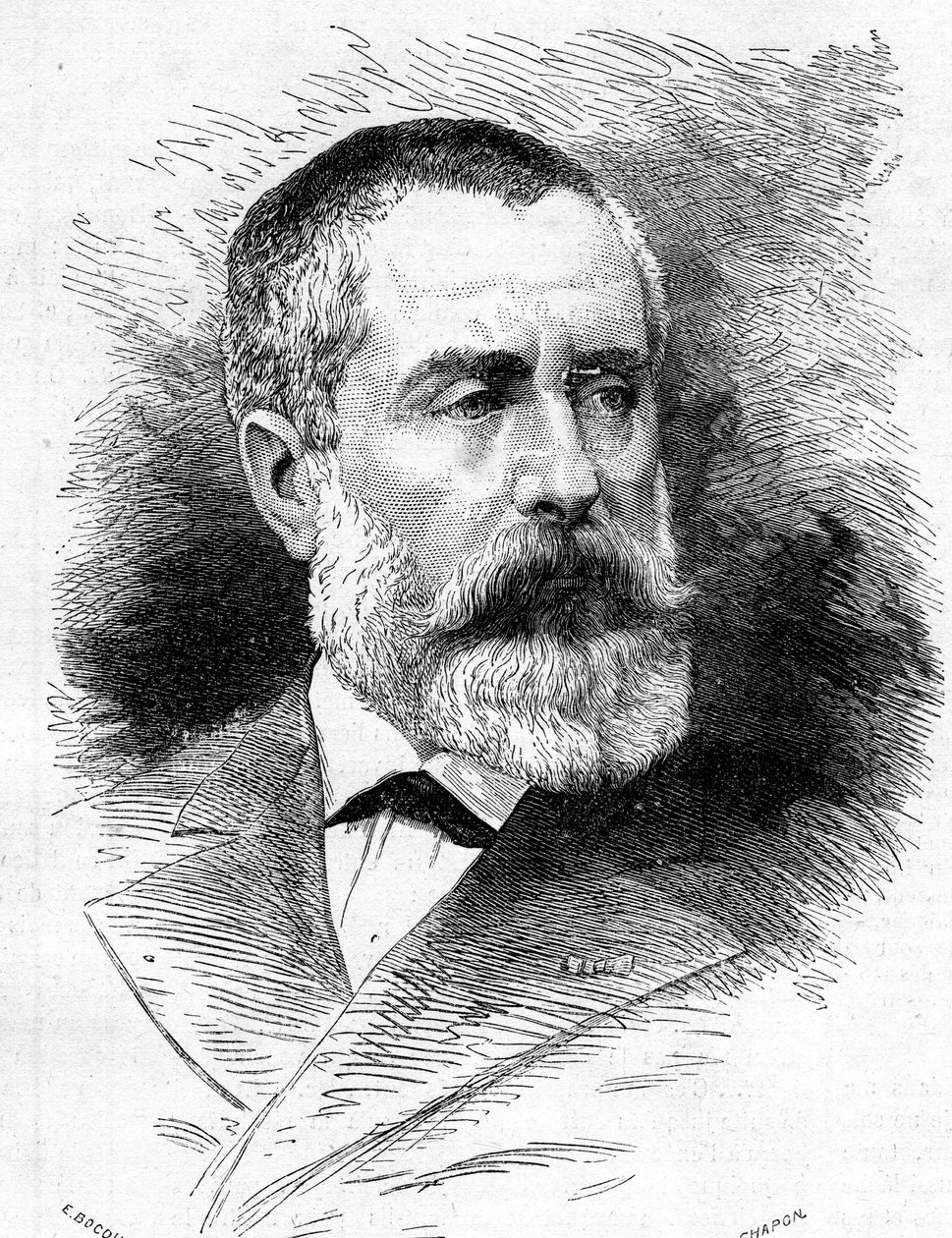 Retrato de Auguste Emmanuel Vaucorbeil (1821-1884), compositor francês e diretor da Ópera de Paris. Gravura em "Le Monde Illustré" n°1165 de 26 de julho de 1879. de French School