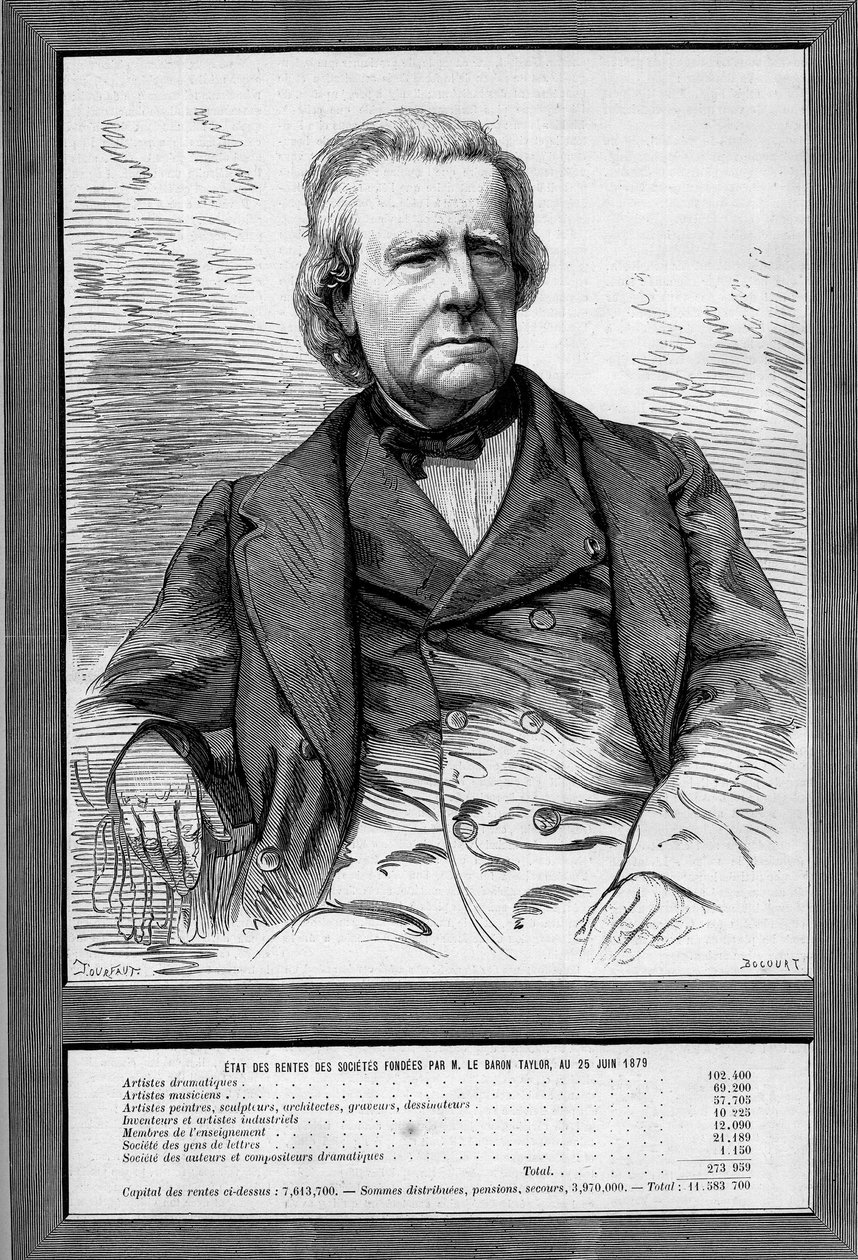 Retrato do Barão Taylor (Isidore Justin Severin Taylor, dit) (1789-1879), dramaturgo e filantropo francês. Gravura em "Le Monde Illustré" n°1172 de 13 de Setembro de 1879. de French School