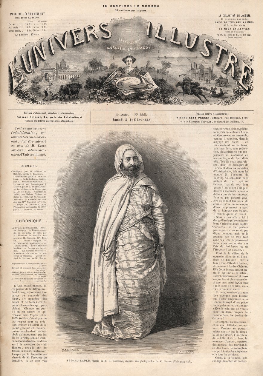 Retrato de Ben Mahi Ed Din Abd El Kader (1808-1883), emir de Mascara, líder militar e religioso. de French School