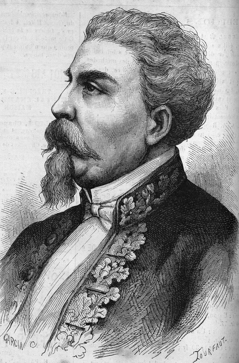 Retrato de Benedetto Cairoli (1825-1889), estadista italiano. Gravura em "Le Monde Illustré" n°1132 de 7 de dezembro de 1878. de French School