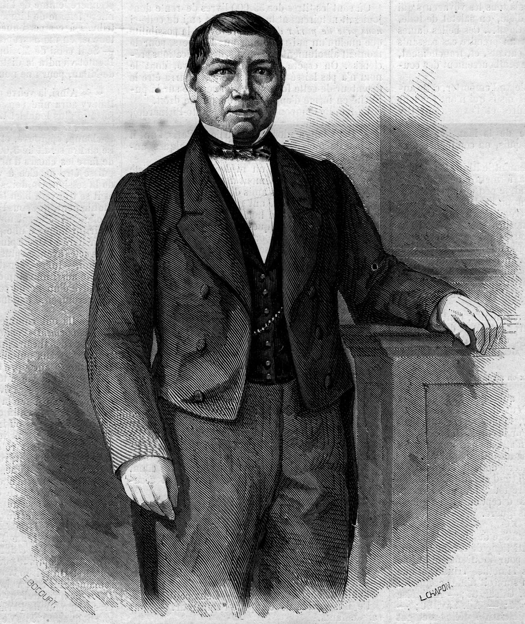 Retrato de Benito Pablo Juarez Garcia (1806-1872), político mexicano. Gravura em "Le Monde Illustré" n°270 de 14 de Junho de 1862. de French School