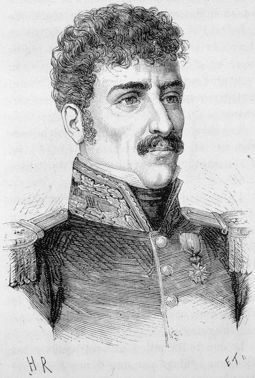 Retrato de Berton (Jean Baptiste Breton dit), general francês (1769 - 1822) - em "L