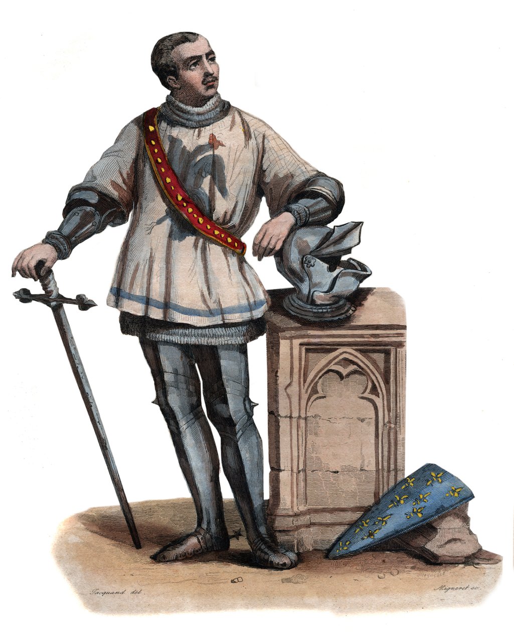 Retrato de Bertrand Duguesclin (Du Guesclin) (1320-1380), cavaleiro bretão e comandante militar francês. ilustração de "Le Plutarque Français" de Edmond Mennechet de French School