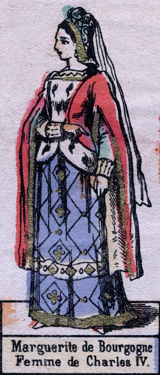 Retrato de Blanche de Borgonha (ca. 1296-1326), esposa de Carlos IV da França. (dinastia Capetian). Ilustração de finais do século XIX. de French School