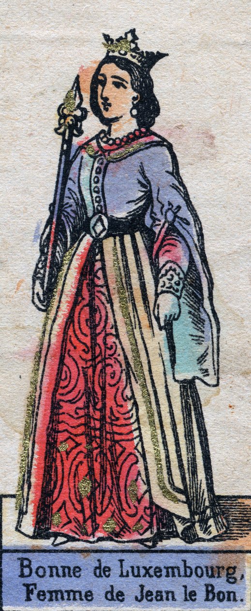 Retrato de Bonne de Luxembourg (1315-1349), esposa de João II da França. (dinastia Capetian). Ilustração de finais do século XIX. de French School