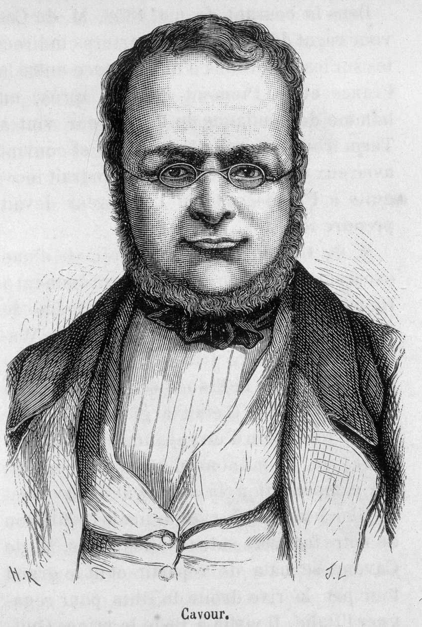 Retrato de Camillo Benso, Conde de Cavour (1810 - 1861) estadista italiano - em "A História da França" de Henri Martin de French School
