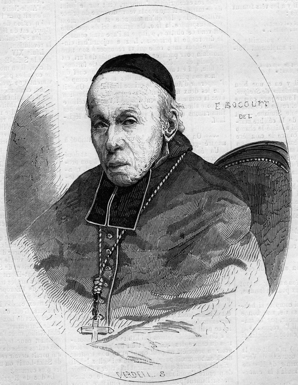 Retrato do Cardeal Alexis Billiet (1783-1873), Arquévico de Chambery, Savoie (73). Gravura em "Le Monde Illustré" n°239 de 9 de novembro de French School