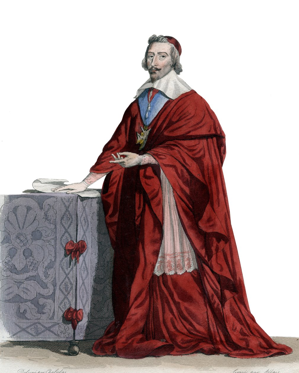 Retrato do Cardeal Richelieu (Armand Jean du Plessis) (1585-1642), clérigo francês, nobre e estadista. de French School