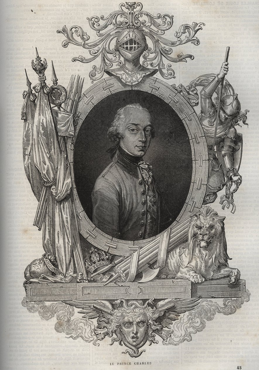 Retrato de Charles-Louis da Áustria-Teschen (Charles Louis da Áustria Teschen) (1771-1847) (Erzherzog Karl von Osterreich) Arquiduque da Áustria, Duque de Teschen - Arquiduque Charles, Duque de Teschen - da "Nova Enciclopédia Nacional" de Maurice La Chares de French School