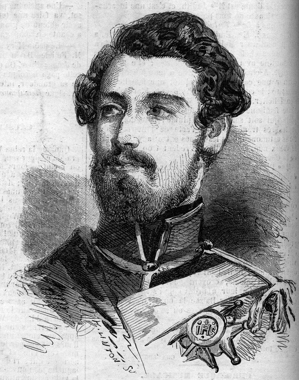 Retrato de Carlos (Carl) XV (1826-1872), Rei da Suécia e Noruega. Gravura em "le Monde Illustrous" n°119 de 23 de Julho de 1859. de French School