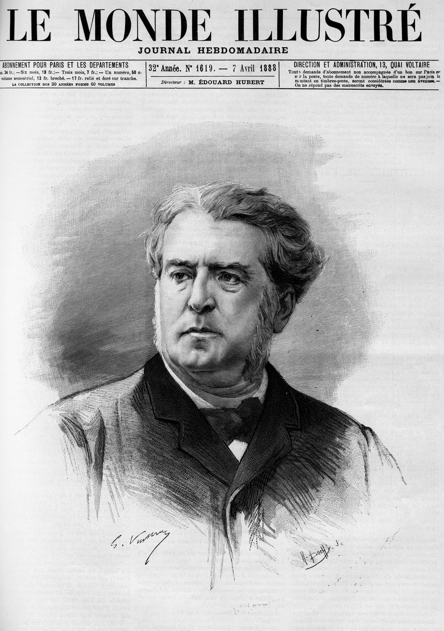 Retrato de Charles Floquet (1828-1896), presidente do Conselho de Ministros de 1888 a 1889. Em "The Illustrious World", em 1888. de French School