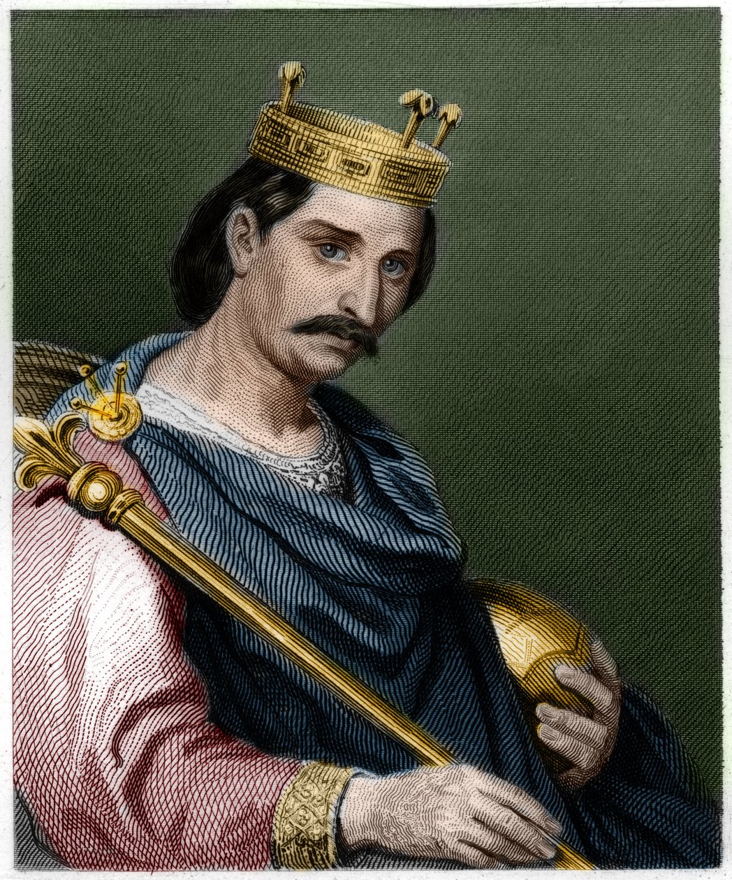 Retrato de Carlos II o Careca (823 - 877), Rei de França - em "Histoire des Francais" de Lavallee, gravura, sd. de French School