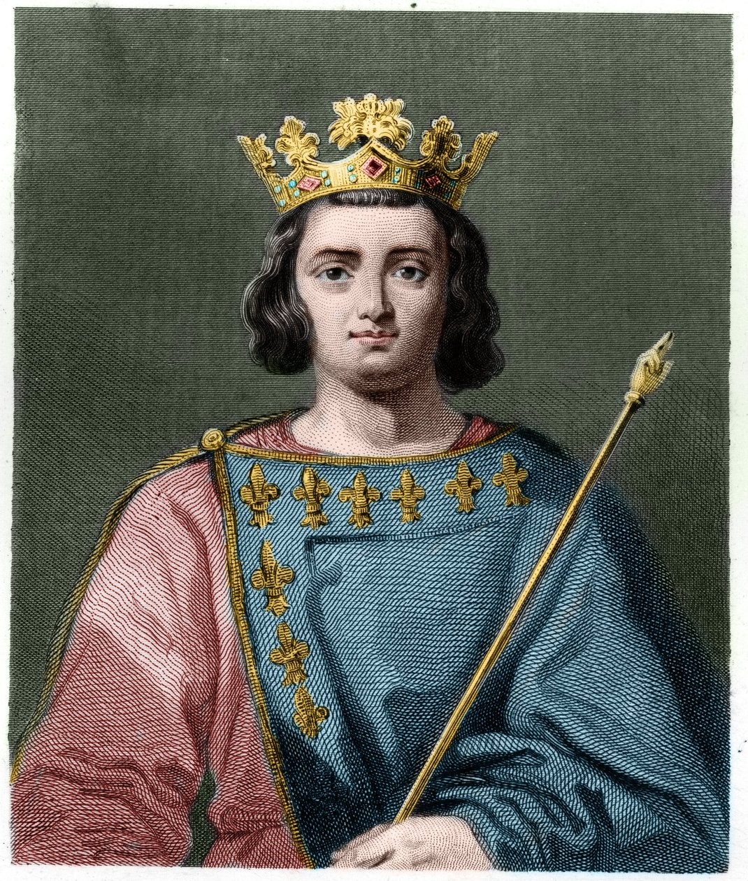 Retrato de Carlos IV o Bel (1294 - 1328), Rei de França - em "Histoire des Francais" de Lavallee, gravura, sd. de French School