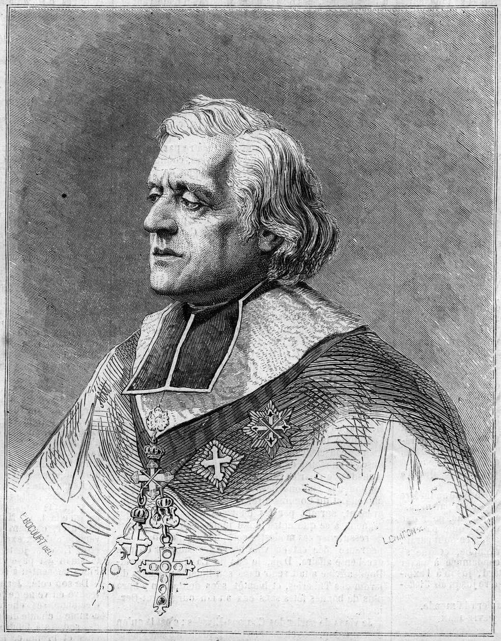 Retrato de Charles Joseph Eugene de Mazenod (1782-1861), eveque de Marselha. Retrato da Gravura em "O Mundo Ilustrado" n°216 de 1 de junho de French School