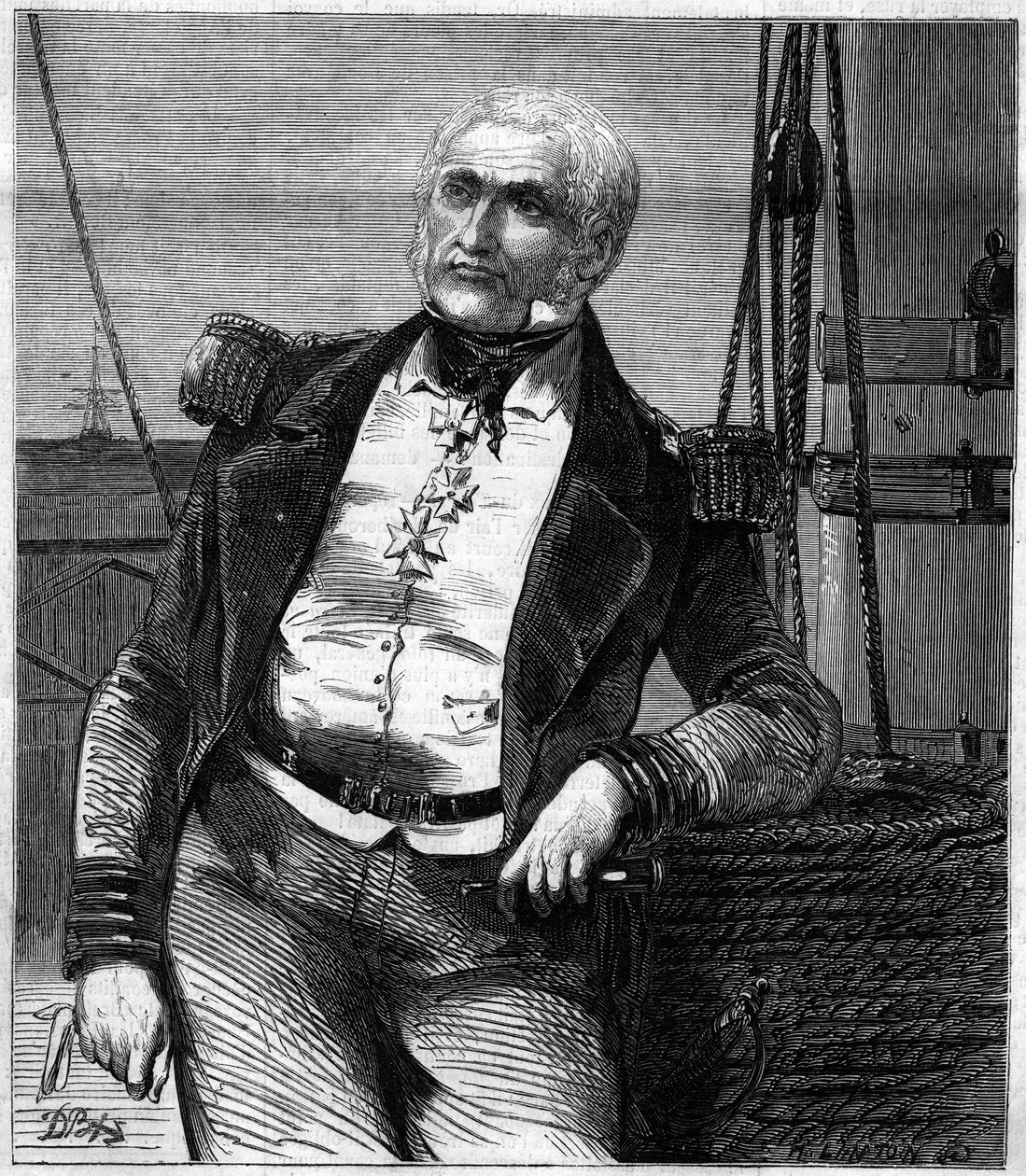 Retrato de Charles Napier (1786-1860), almirante e político escocês. Gravura em "Le Monde Illustré" n°188 de 17 de Novembro de 1860. de French School