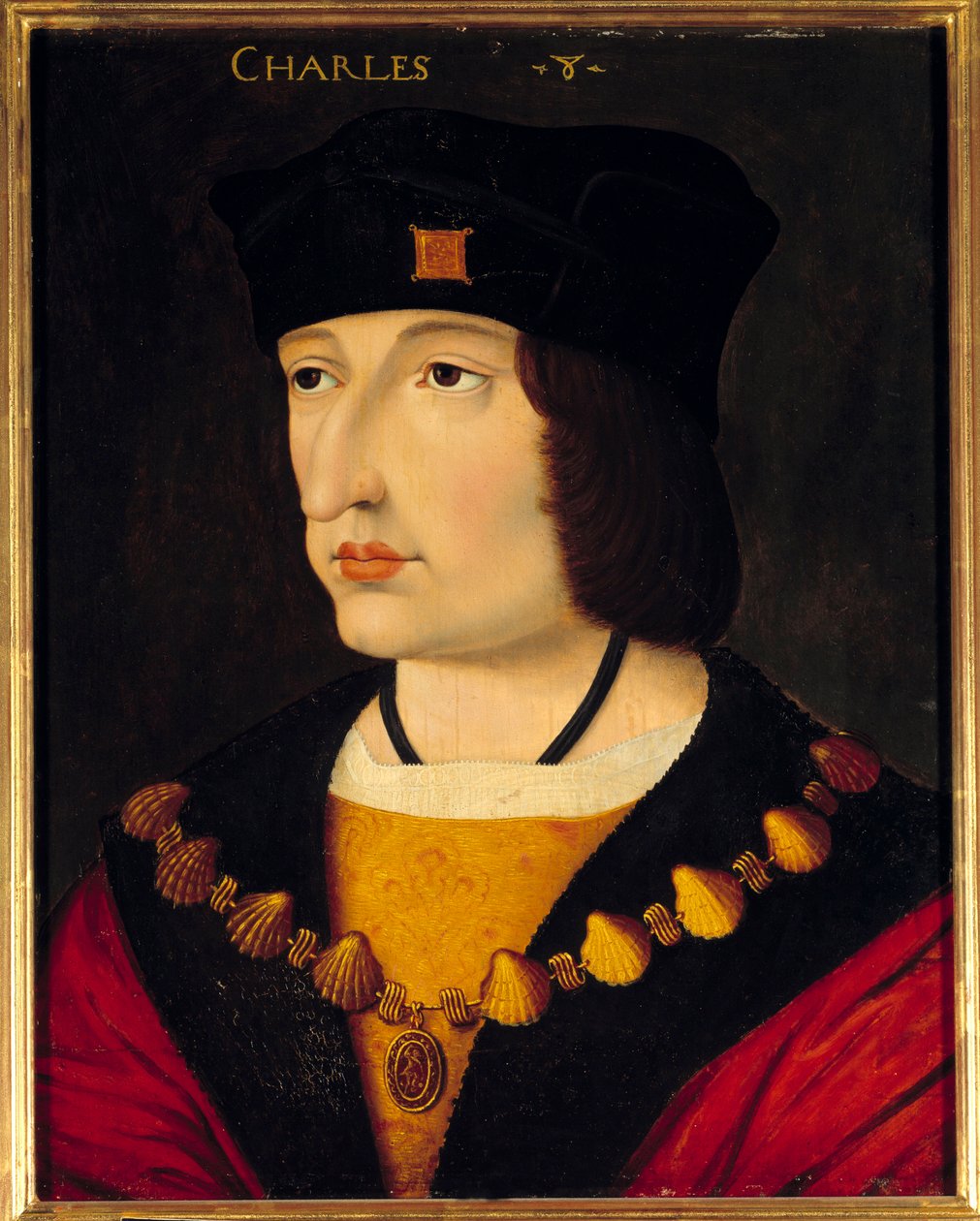 Retrato de Carlos VIII (1470 - 1498) Rei de França filho de Luís XI. Pintura anónima da escola francesa de French School