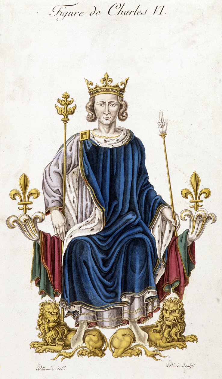 Retrato de Carlos VI no seu trono - gravura do século XIX de French School