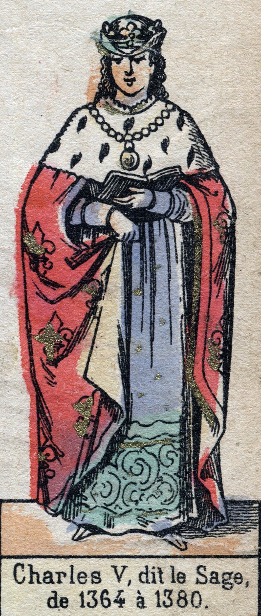 Retrato de Carlos V da França, conhecido como Charles the Sage (1338-1380) (dinastia dos Capetianos). Ilustração do final do século XIX. de French School
