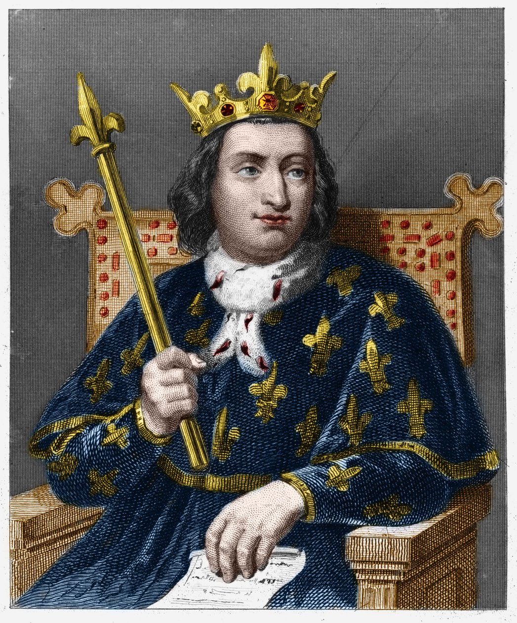 Retrato de Carlos V o Sábio (1338 - 1380), Rei de França - em "Histoire des Francais" de Lavallee, gravura, sd. de French School