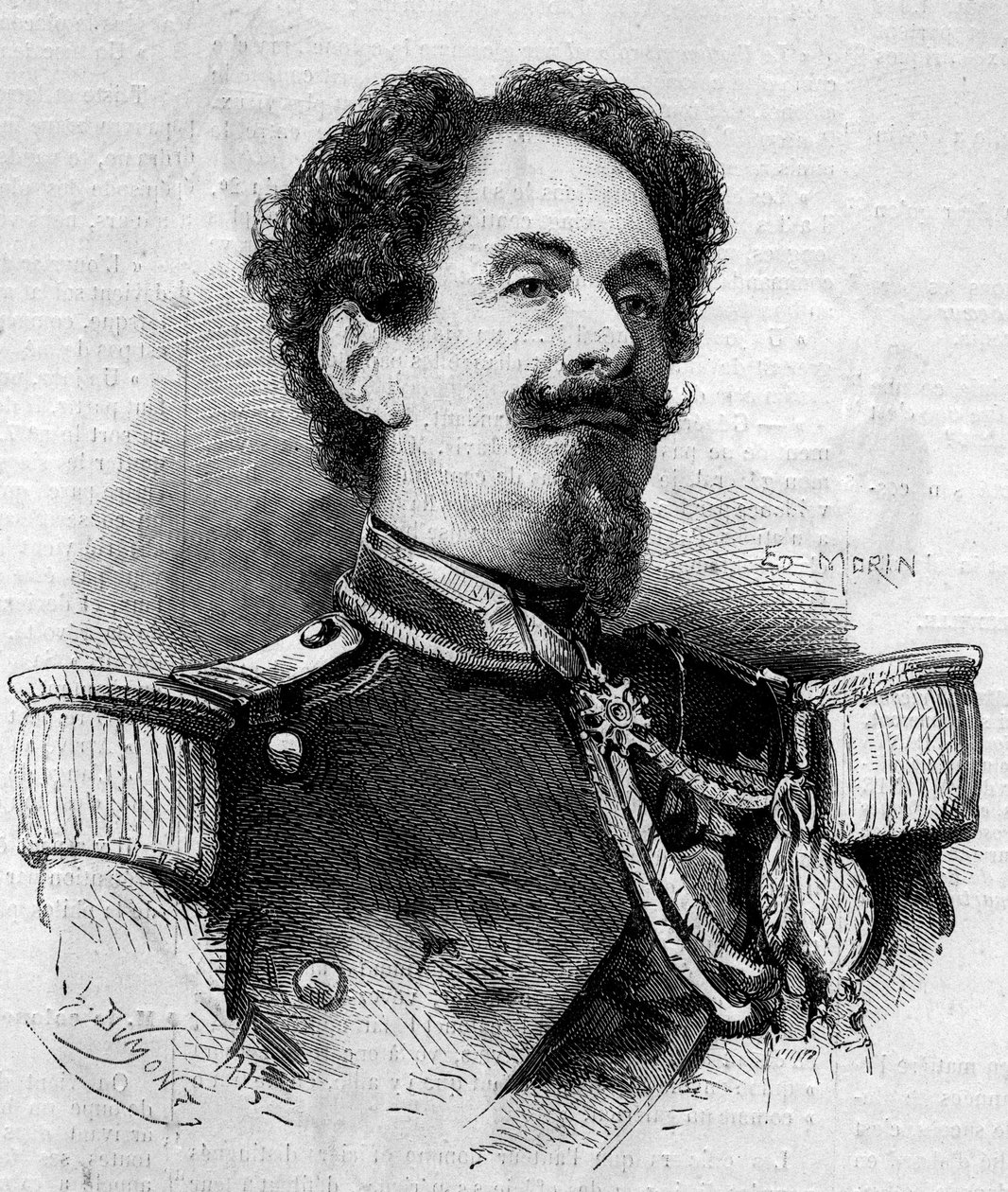 Retrato de Charles Victor Frebault (General Frebault) (1813-1888), Governador de Guadalupe. Gravura em "Le Monde Illustré" n°148 de 11 de Fevereiro de 1860. de French School