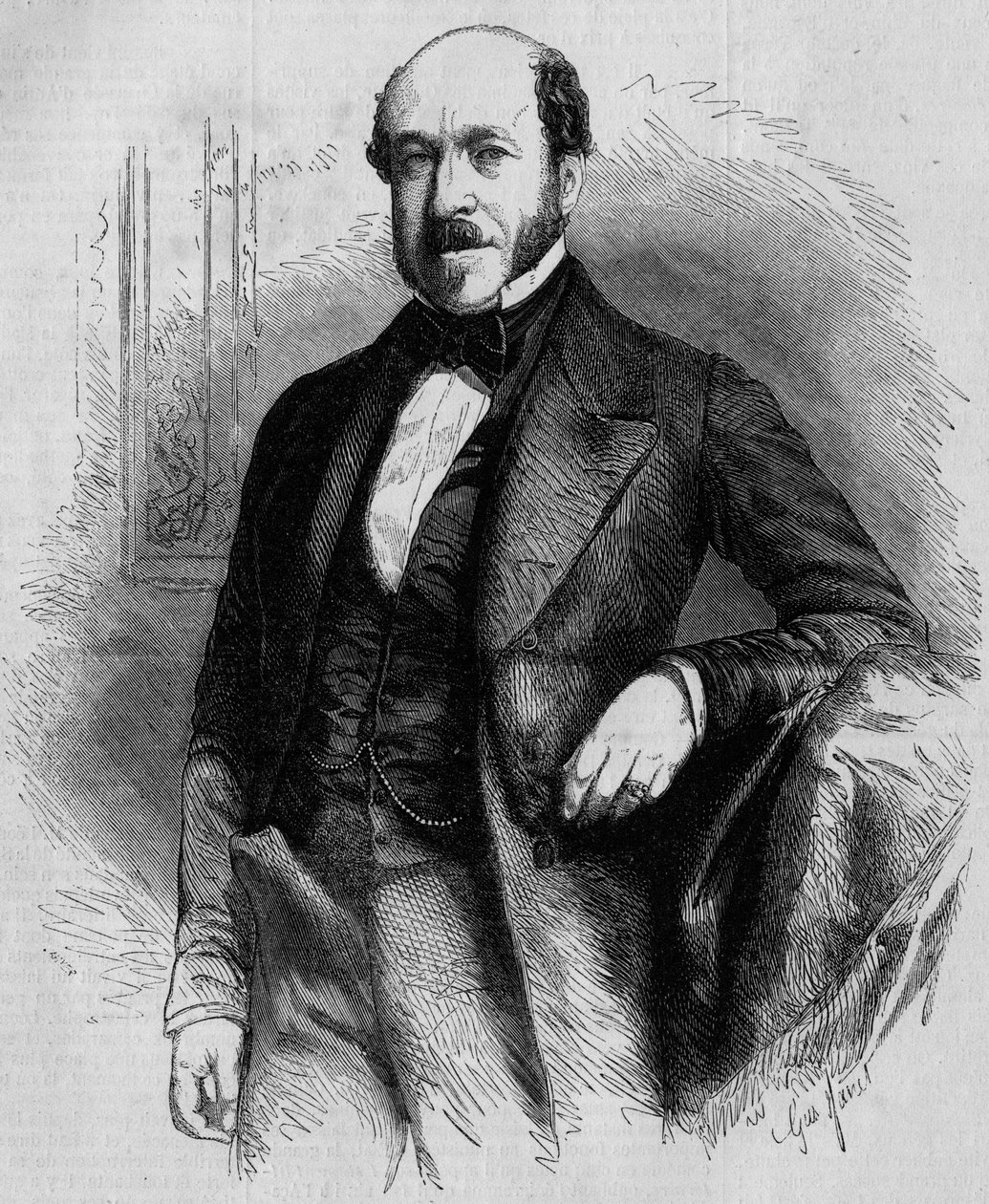 Retrato de Charles de Morny (1811-1866), político francês, presidente do Corpo Legislativo sob o Segundo Império. Gravura em "Le Monde Illustré" n°33 de 28 de Novembro de 1857. de French School