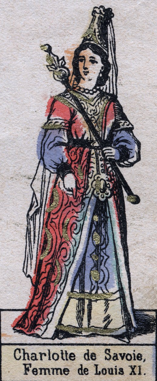 Retrato de Charlotte de Savoie (1440-1483), esposa de Luís XI da França. (dinastia Capetian). Ilustração de finais do século XIX. de French School