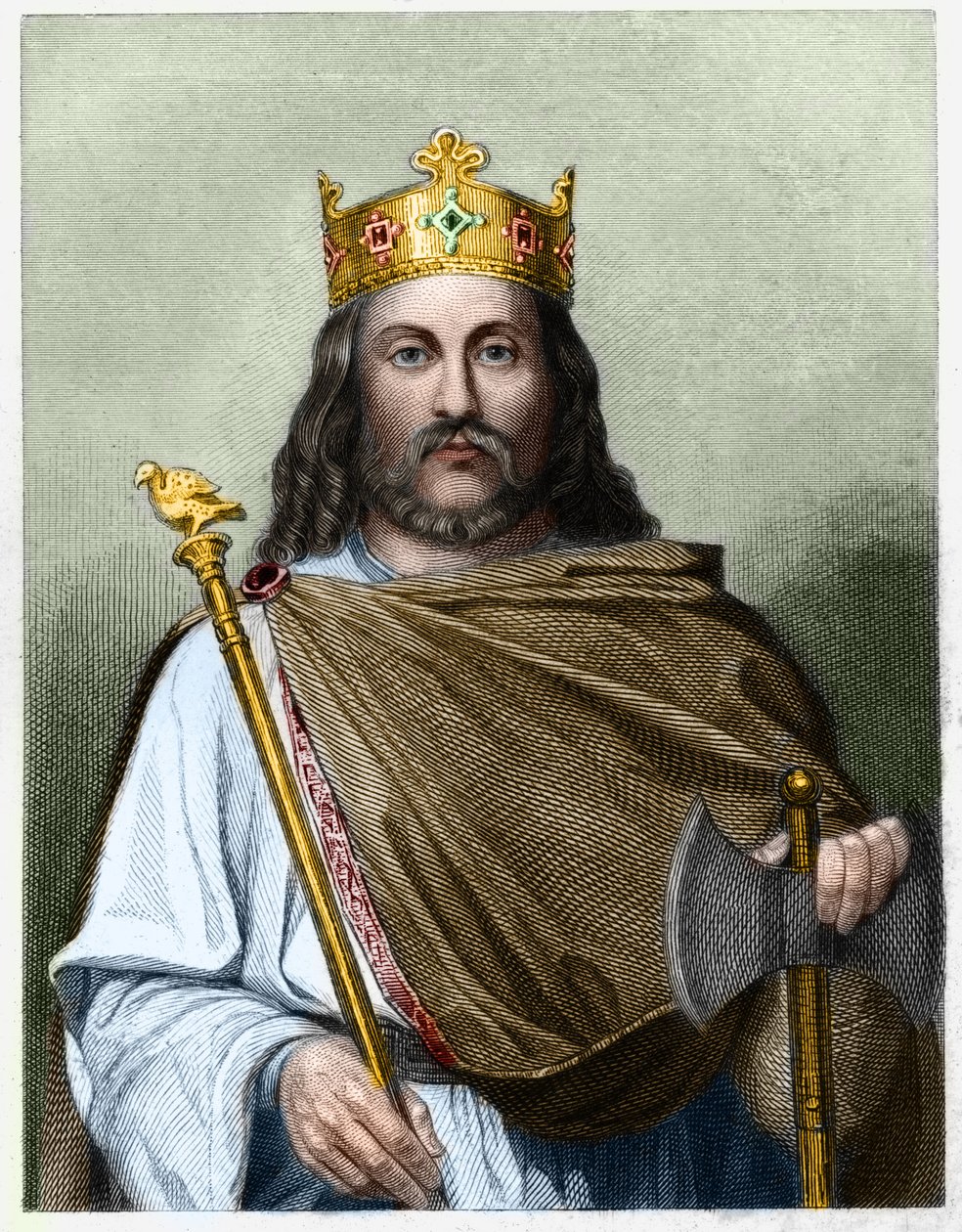 Retrato de Chilperic I (539 - 584), Rei de Neustria - em "Histoire des Français" de Lavallee, gravura, sd. de French School