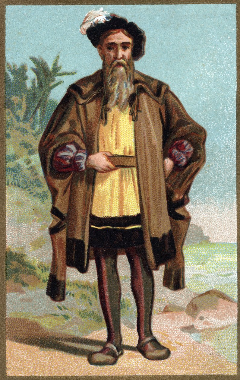 Retrato de Cristóvão Colombo (Cristoforo Colombo) Cromolitografia do final do século XIX. de French School