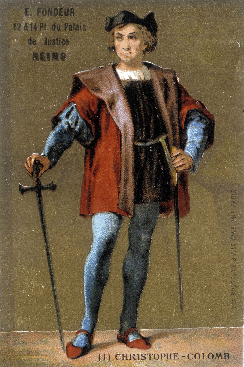 Retrato de Cristóvão Colombo. Cromolitografia do século XIX de French School