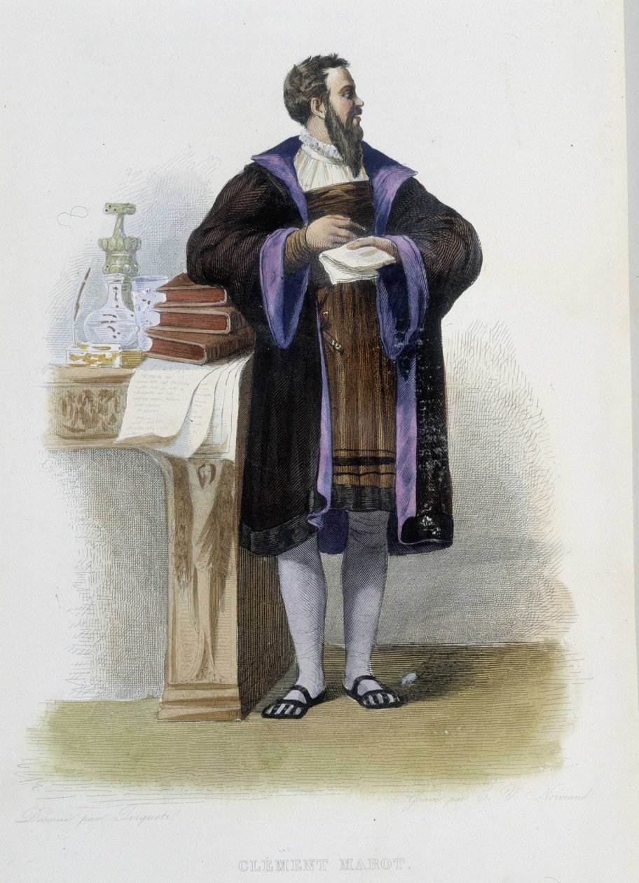 Retrato de Clement des Marets dit Marot, poeta francês (1496-1544) - em "Le Plutarque francais", Ed. Mennechet de French School