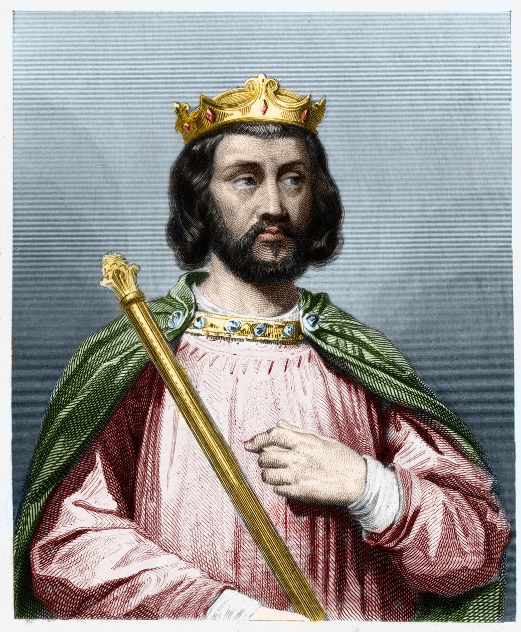 Retrato de Clotaire (Clothaire) III (652 - 673), Rei de Neustria e Borgonha - em "Histoire des Francais" de Lavallee, gravura, sd. de French School