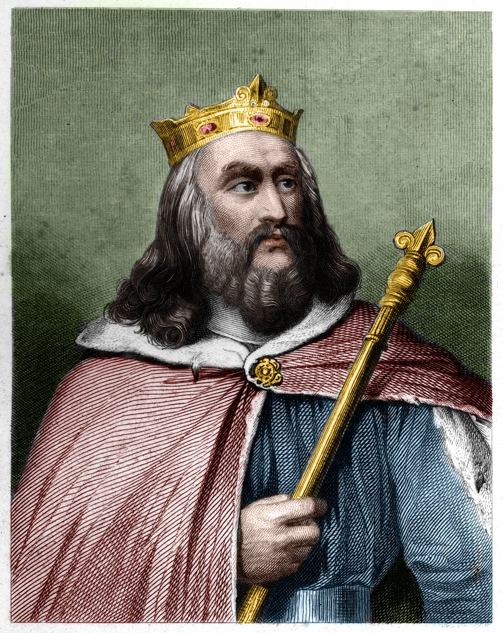 Retrato de Clotaire (Clothaire) II (584 - 628), Rei da Neustria e Rei dos Francos - em "Histoire des Francais" de Lavallee, gravura, sd. de French School