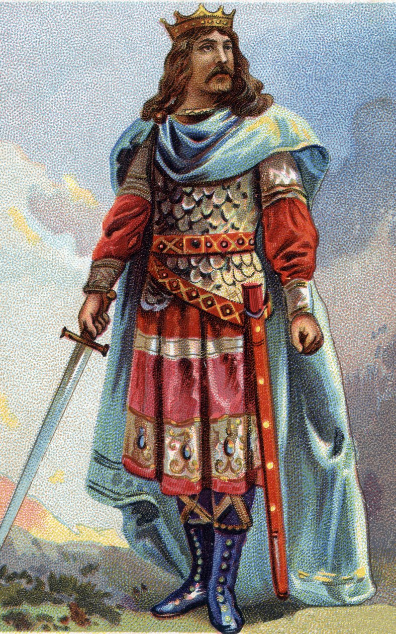 Retrato de Clotaire (Clothaire) IV, rei dos Francos de 716 a 718. Cromolitografia por volta de 1890. de French School