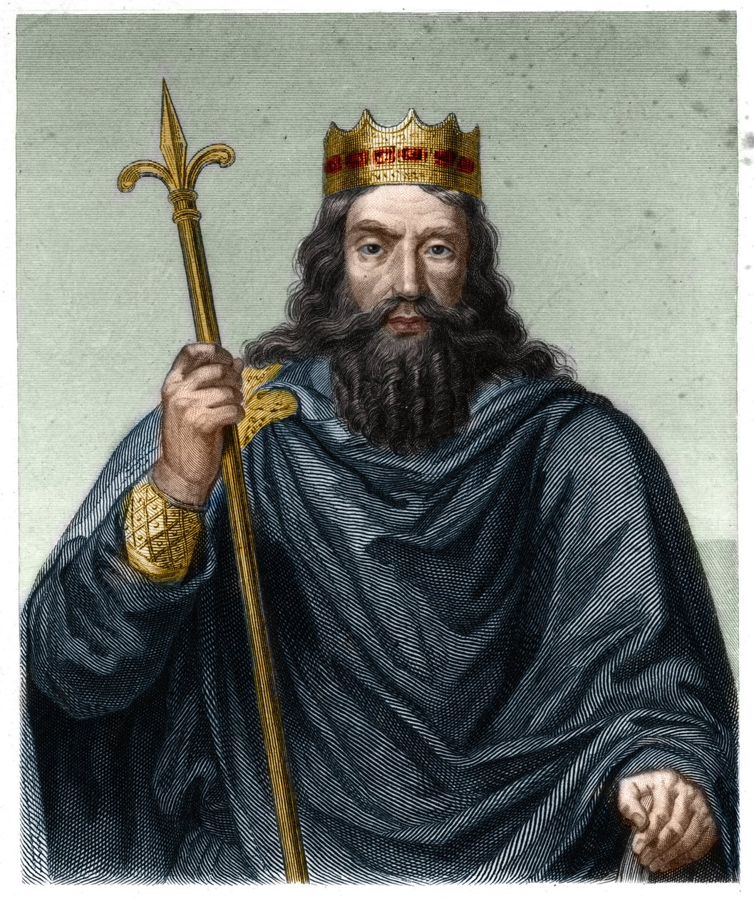 Retrato de Clovis I (v. 466 - 511), Rei dos Francos - em "Histoire des Francais" de Lavallee, gravura, sd. de French School