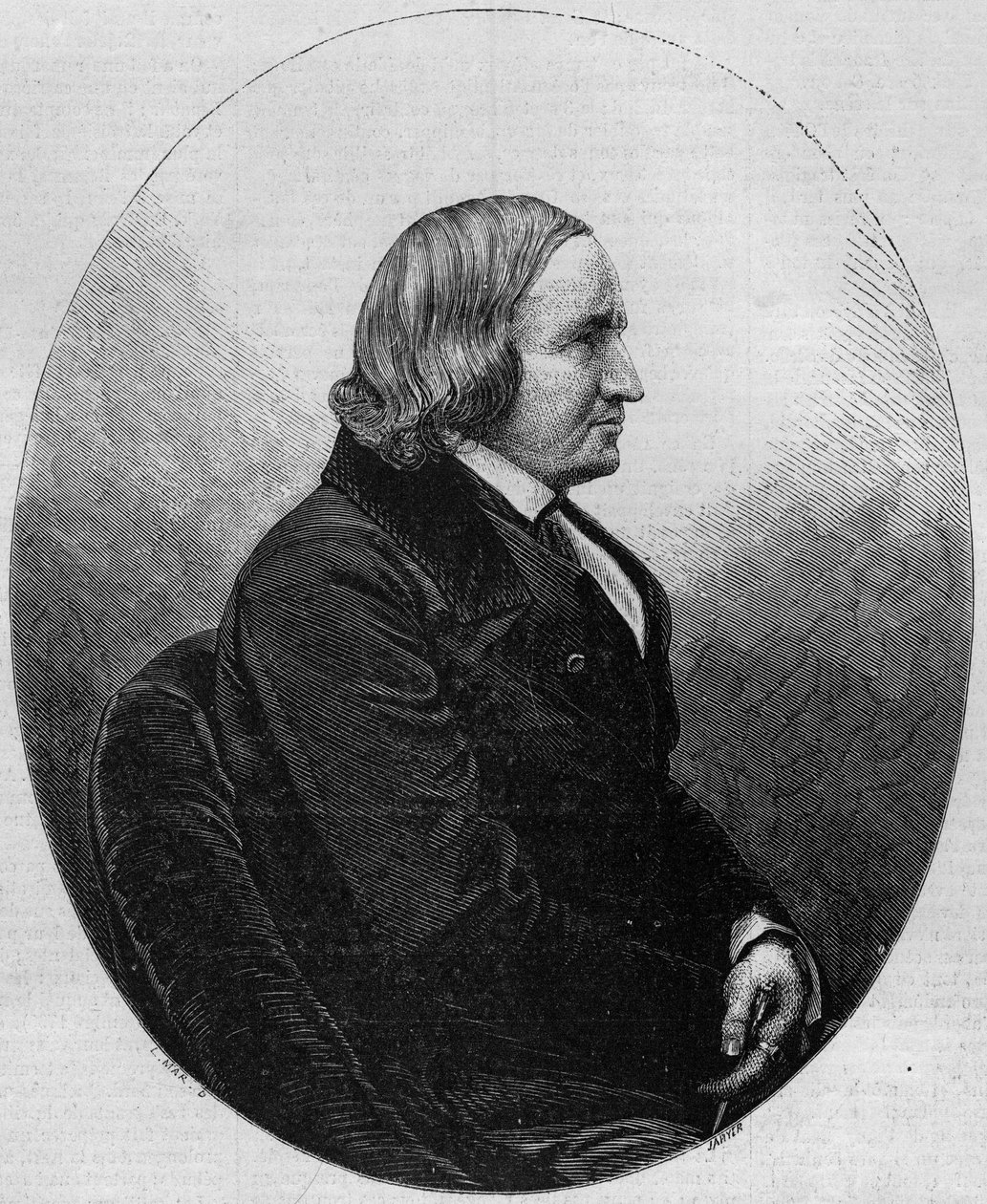 Retrato do Conde Alfred de Vigny (1797-1863), escritor e poeta francês. Gravura em "Le Monde Illustré" n°36 de 19 de Dezembro de 1857. de French School