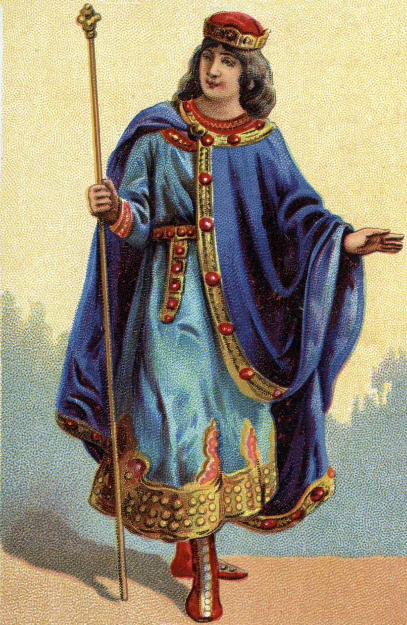Retrato de Dagobert II, rei dos Francos de 711a 716. Cromolitografia por volta de 1890. de French School