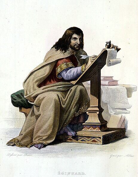 Retrato de Eginhard (Einhard, Einhart, Einard, 775-840), colunista Franc - em "Le Plutarque francais", Ed. Mennechet de French School
