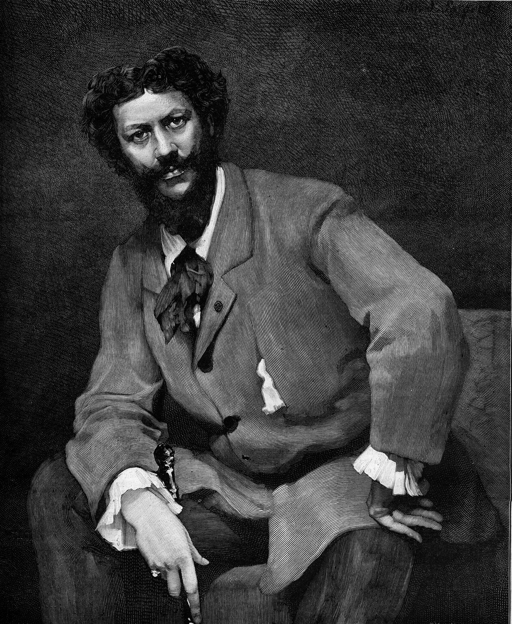 Retrato de Emile Auguste Carolus Duran (Charles Duran ou Carolus-Duran) (1837-1917), pintor francês. Gravura de Valletta em "O Mundo Ilustrado" n°1204 de 24 de Abril de 1880. de French School