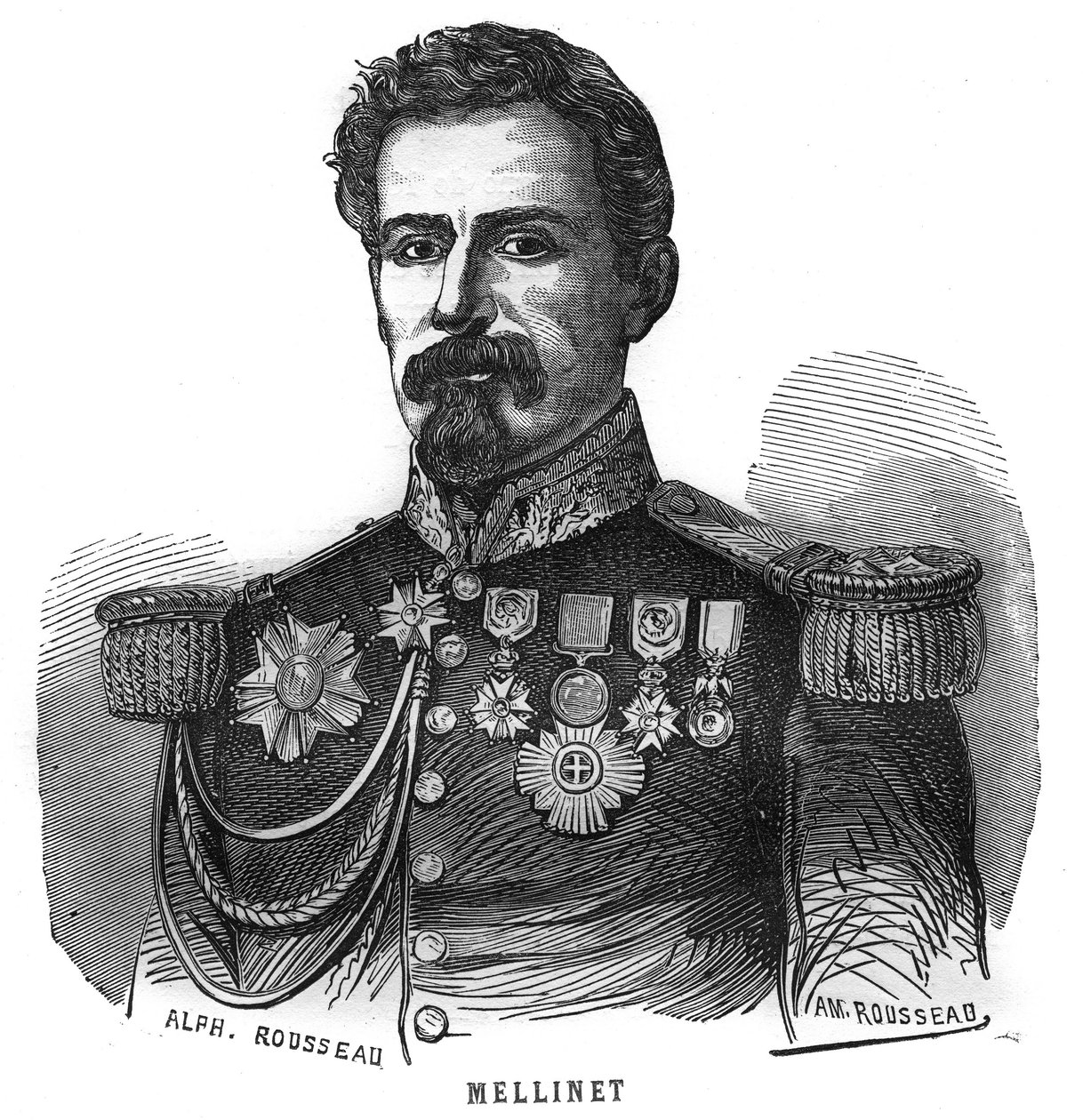 Retrato de Emile Henry Mellinet (1798-1894) general francais. Gravura em "Les Illustrations De L