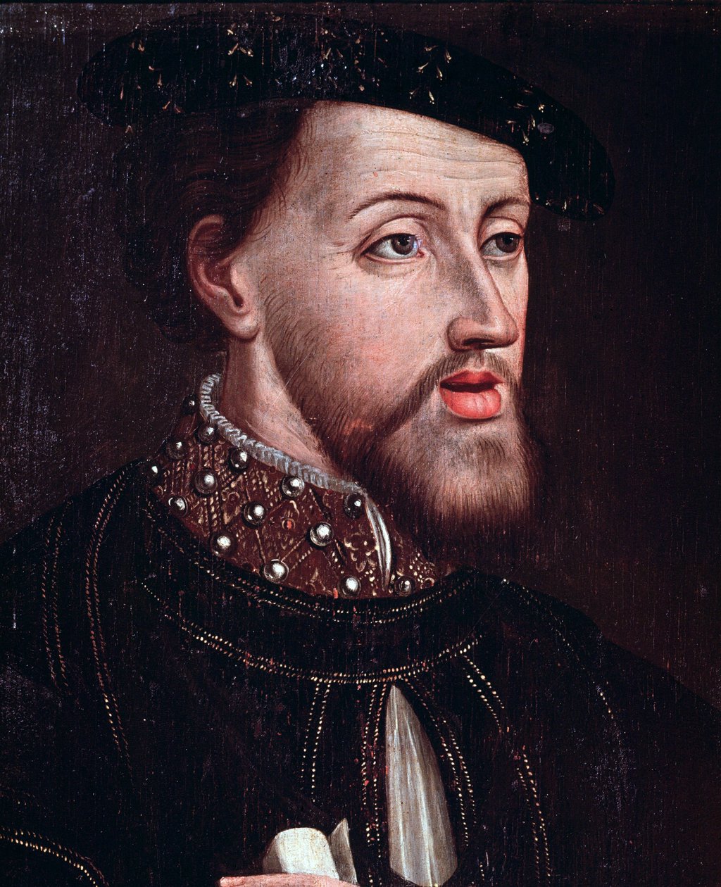 Retrato do Imperador Carlos V (1500-1558) Detalhe Pintura anónima da Escola Francesa do século XVI Chantilly musee Conde de French School