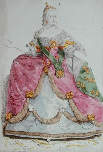 Retrato da Imperatriz Catarina II (1729-96) a Grande da Rússia, final do século XVIII (gravura a cores) de French School