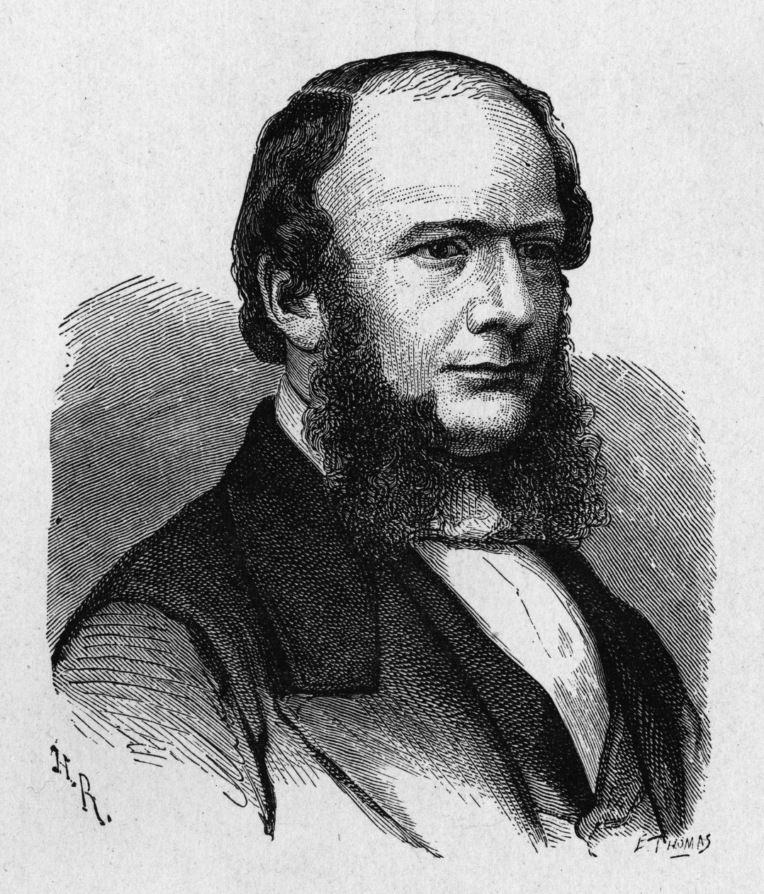 Retrato de Ernest Werner von Siemens (1816 - 1892), engenheiro e industrial alemão, fundador da empresa que criou a primeira grande linha telegráfica europeia... - em "Album of Science; cientistas ilustres; Grandes descobertas" 1896. de French School